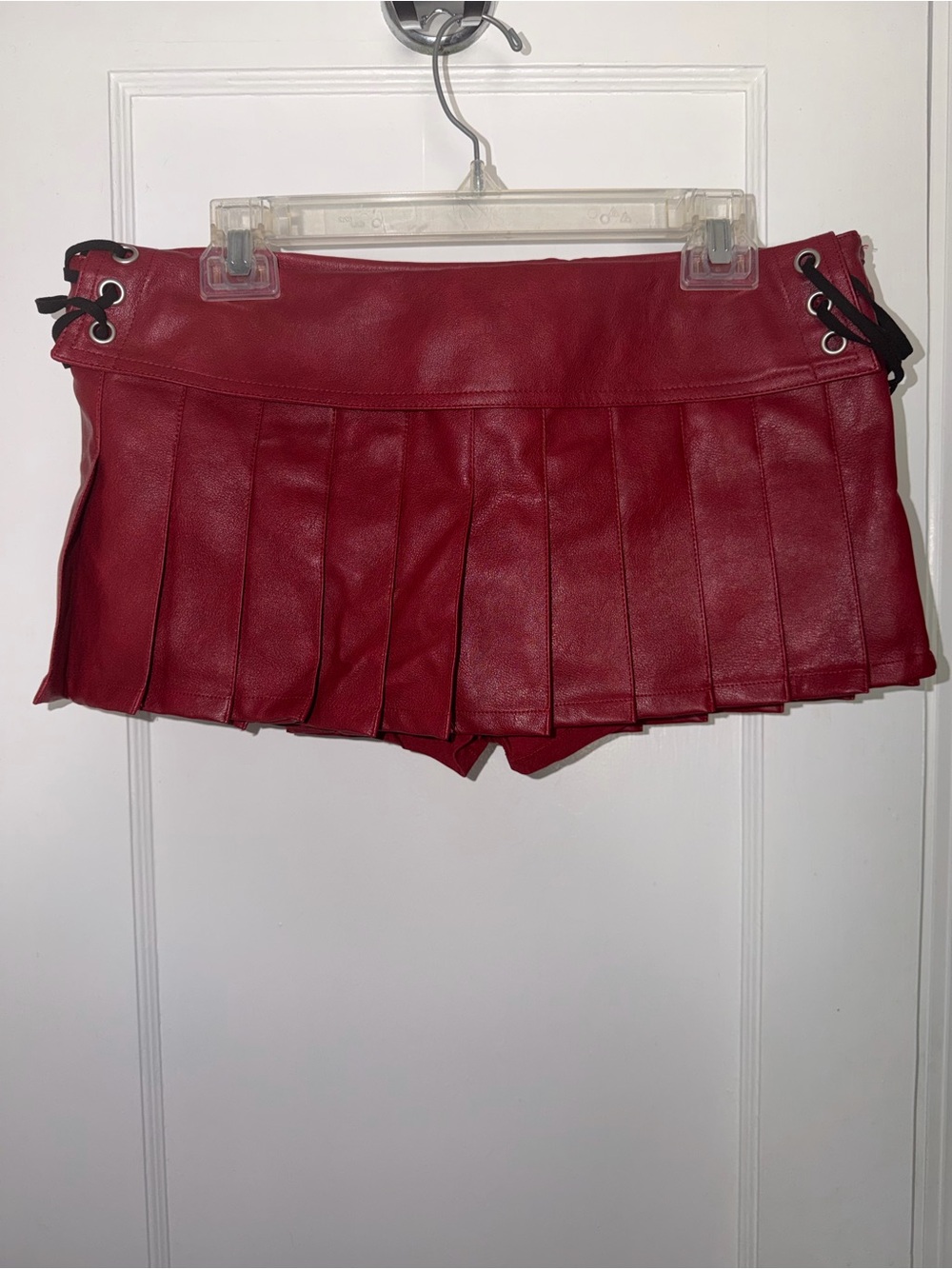 LAST CHANCE!! I. AM. GIA Burgundy Pleated Leather Mini Skirt With Lace Up Sides